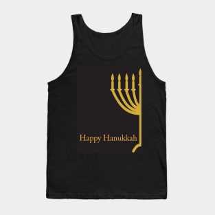 Happy Hanukkah greeting with Golden Menorah illustration on Black background Tank Top